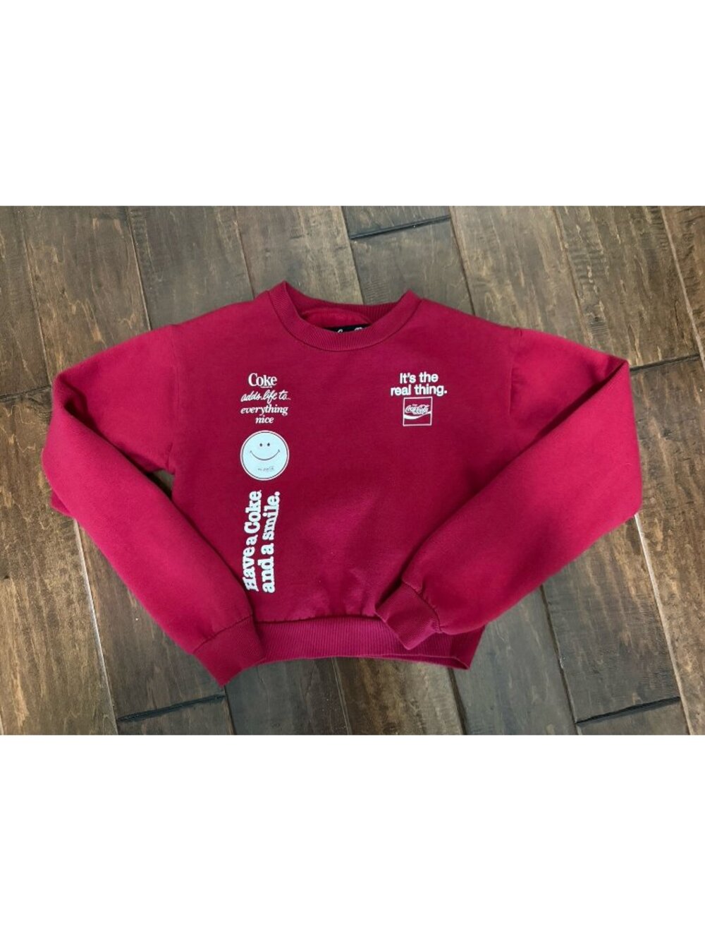 Coca Cola Red Long-Sleeve Graphic Cropped Sweatshirt XS SOFT